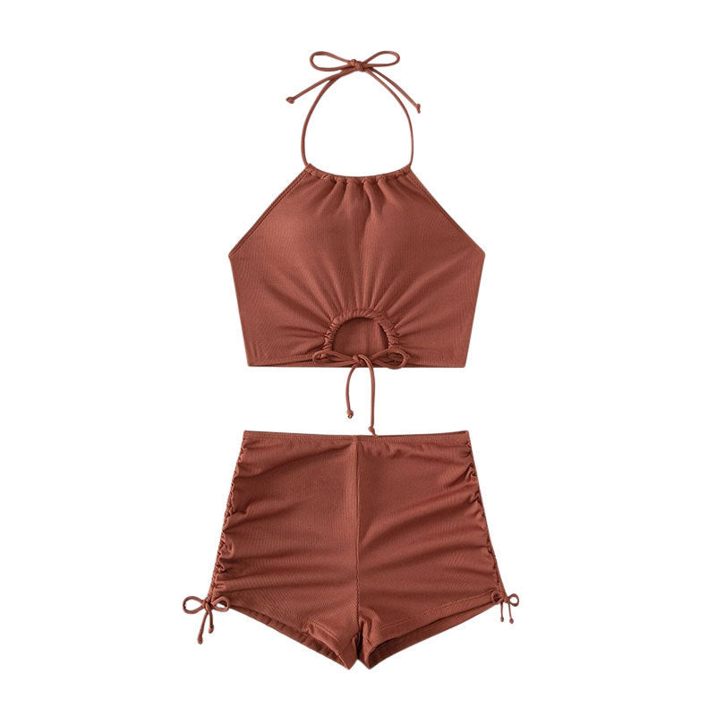 Wholesale Solid Color Suspenders Split Boxer Swimwear